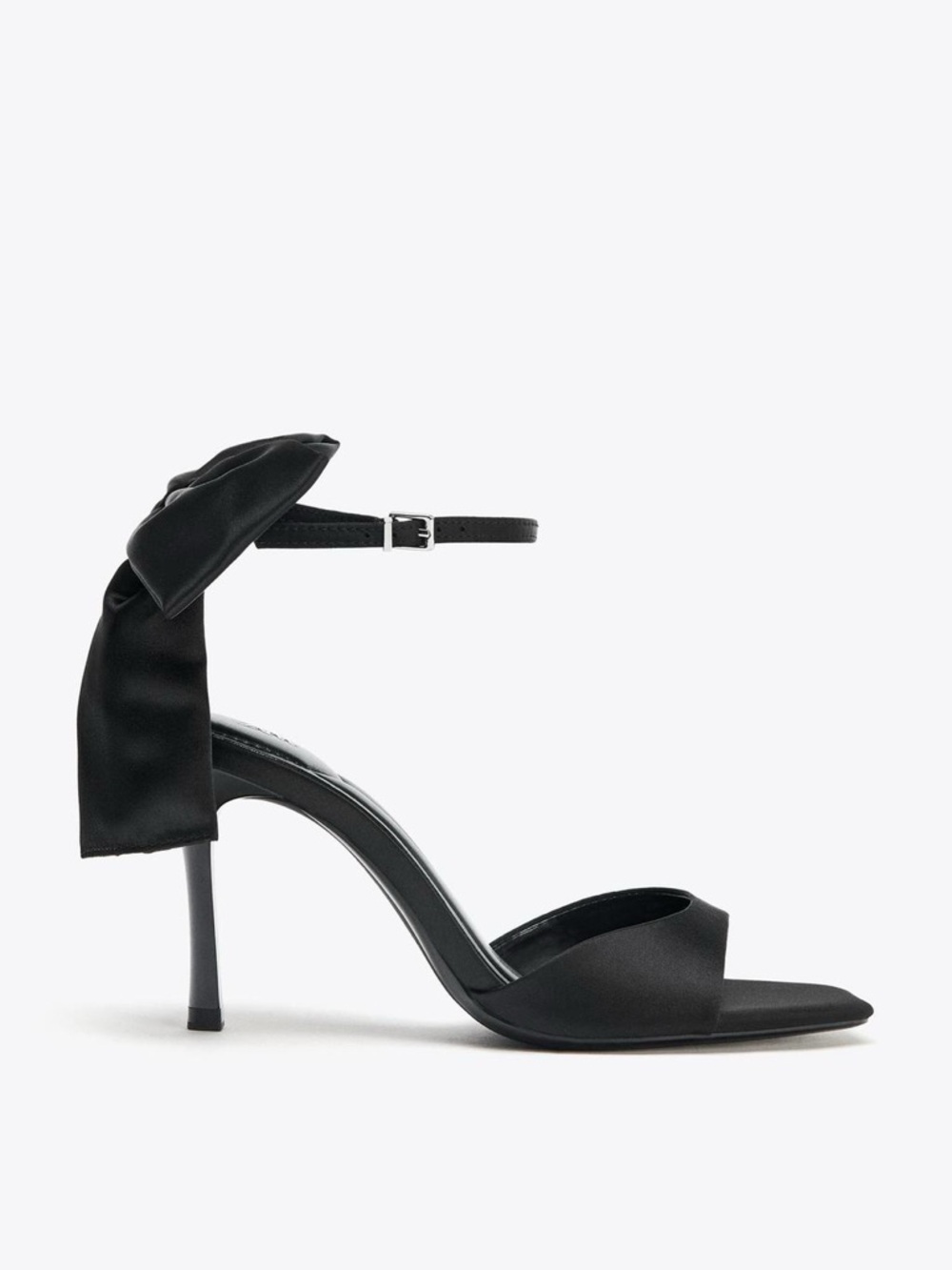 Nwot. Zara Black Satin-Effect Heeled Sandals With Large Bow.